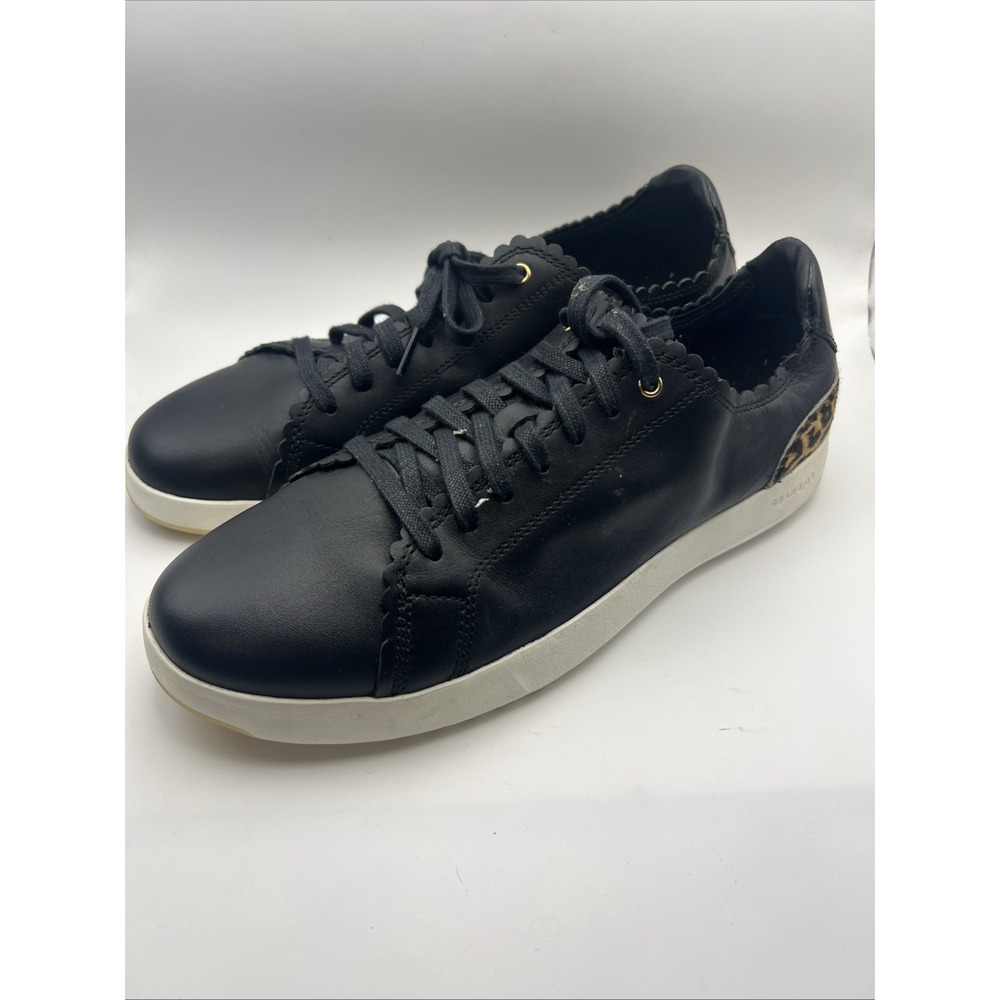 Cole Haan Shoes Grand OS Scalloped black Leather & Calf Hair  Sneakers Sz 10.5b